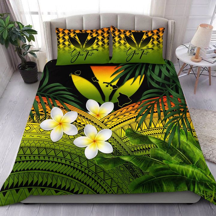 AIO Pride Kanaka Maoli Polynesian Plumeria Banana Leaves Reggae Personal Signature Hawaiian Bedding Set