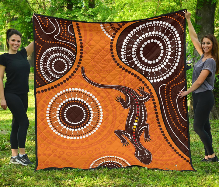 AIO Pride Aboriginal Premium Quilt, Australia Orange Lizard Aboriginal Art