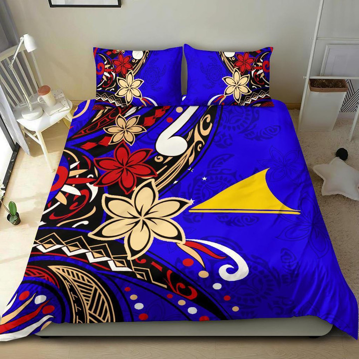 AIO Pride 3-Piece Duvet Cover Set Tokelau Polynesian - Tribal Flower With Special Turtles Blue Color