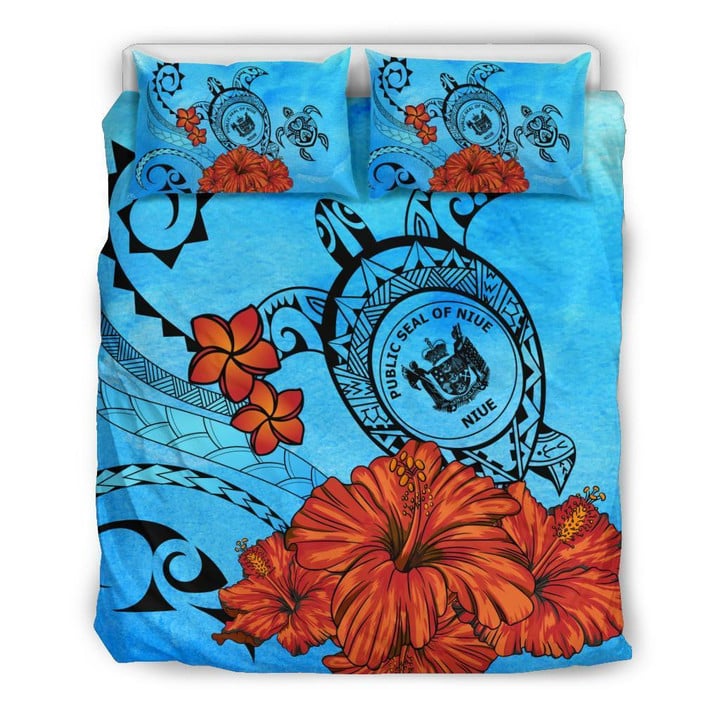 AIO Pride Niue Coat Of Arms Poly Sea Background 3-Piece Duvet Cover Set