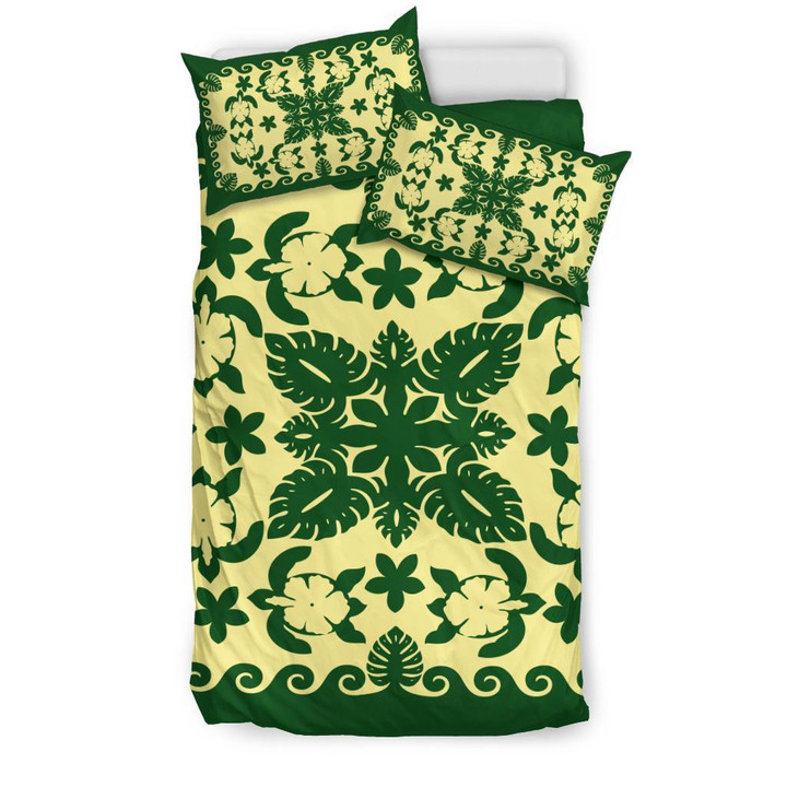 AIO Pride 3-Piece Duvet Cover Set Turtle with Hibiscus Royal Green Palm Leaf