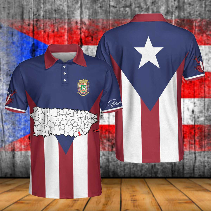 AIO Pride Puerto Rico Coat Of Arms Short Sleeve Polo Shirt