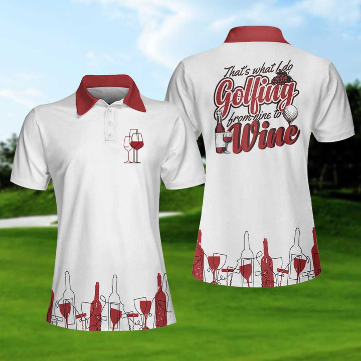 AIO Pride Golfing From Nine To Wine Golf Girl Short Sleeve Polo Shirt