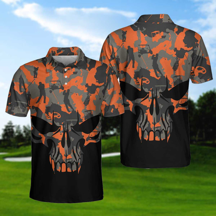 AIO Pride Orange Camouflage Golf Set Skull Golf Short Sleeve Polo Shirt