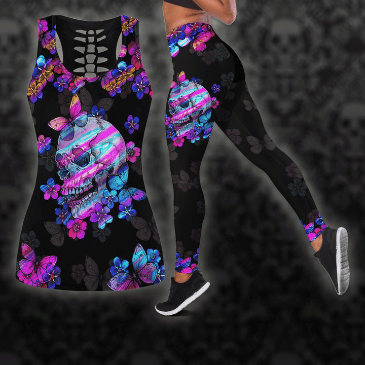 AIO Pride Skull Butterfly Hollow Tank Top Or High Waist Leggings