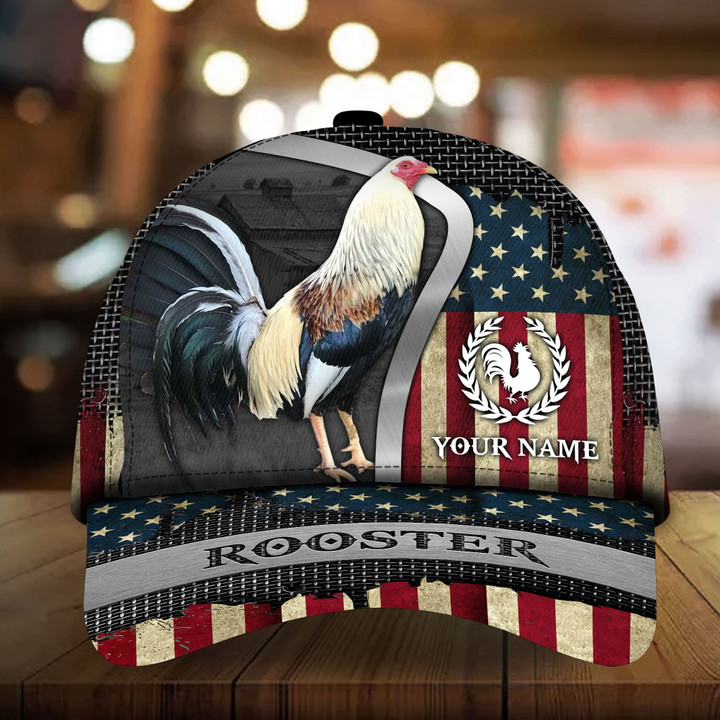 AIO Pride The Coolest Rooster American Flag Cap, Rooster Hats Custom Name Cap