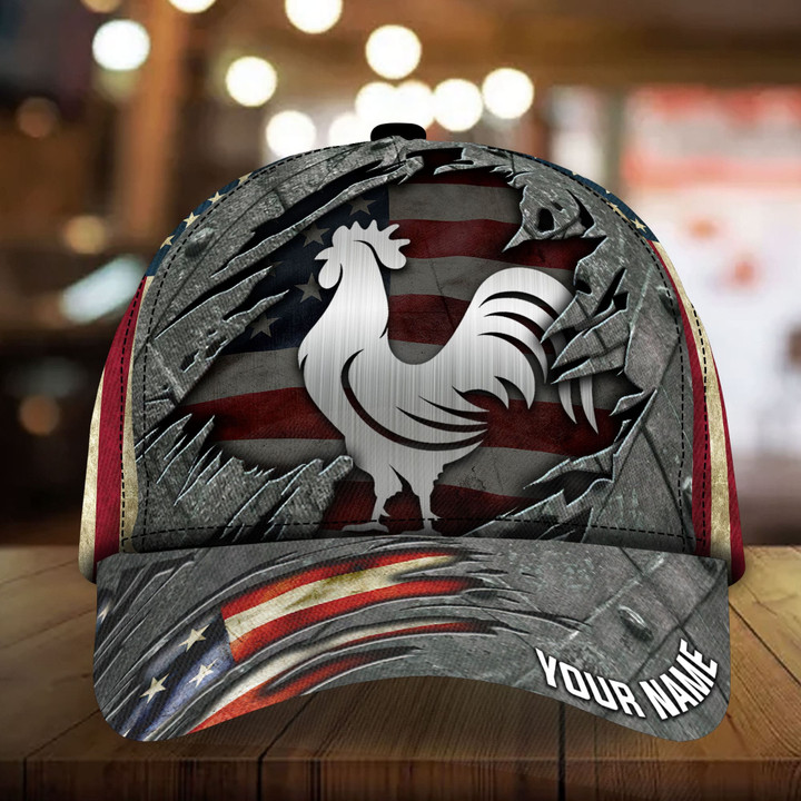 AIO Pride Premium America Metal Rooster 3D Cap Custom Name For Rooster Lover