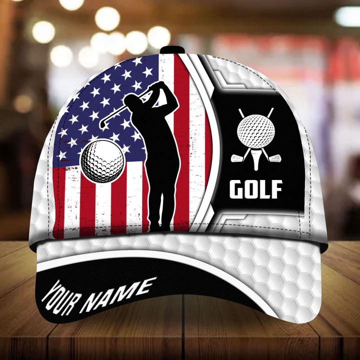 AIO Pride Premium Unique American Flag Golfer And Ball Golf Hats Multicolored Custom Name