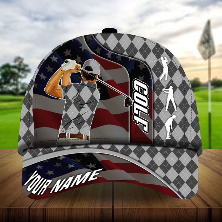 AIO Pride Premium Argyle American Flag Golf Hats For Golf Lovers Multicolor Custom Name