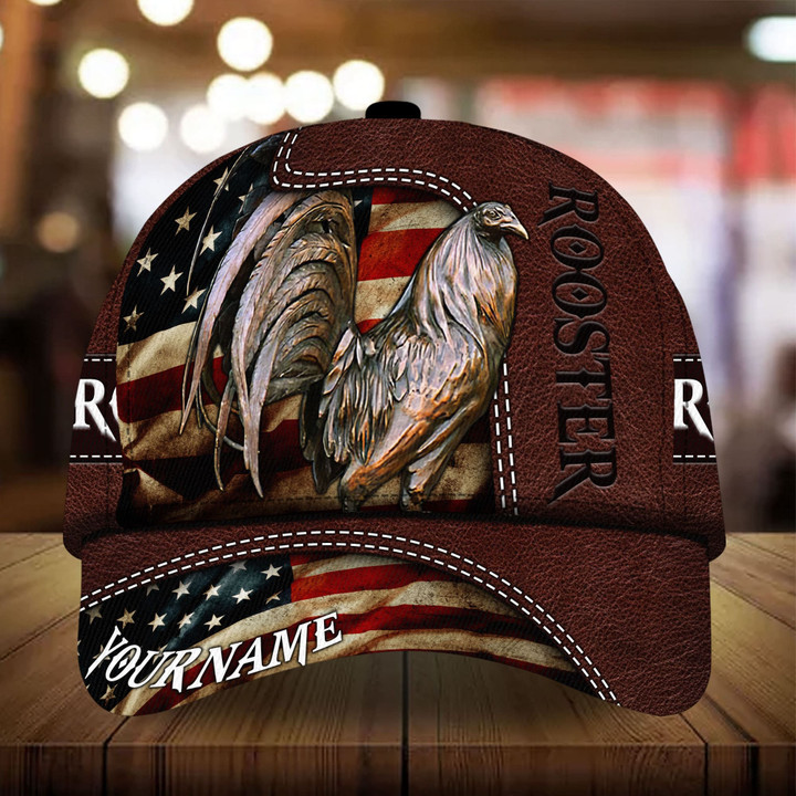 AIO Pride Premium America Rooster 3D Cap Leather Custom Name For Rooster Lovers