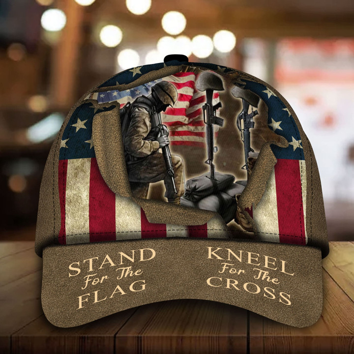 AIO Pride We Stand For The Flag, Kneel For The Fallen Veteran Caps Hats 3D Custom Name