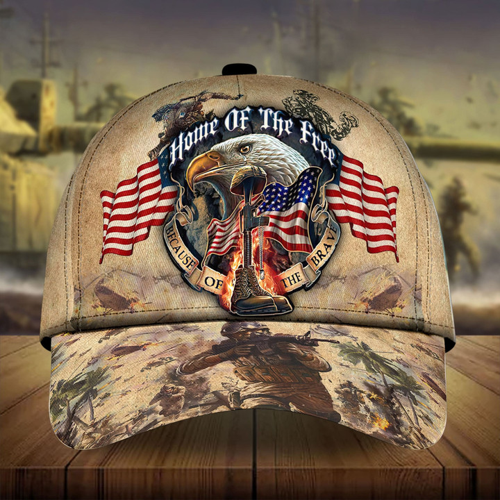 AIO Pride The Unique Home Of The Free Because Of The Brave Veteran 3D Hats Custom Name