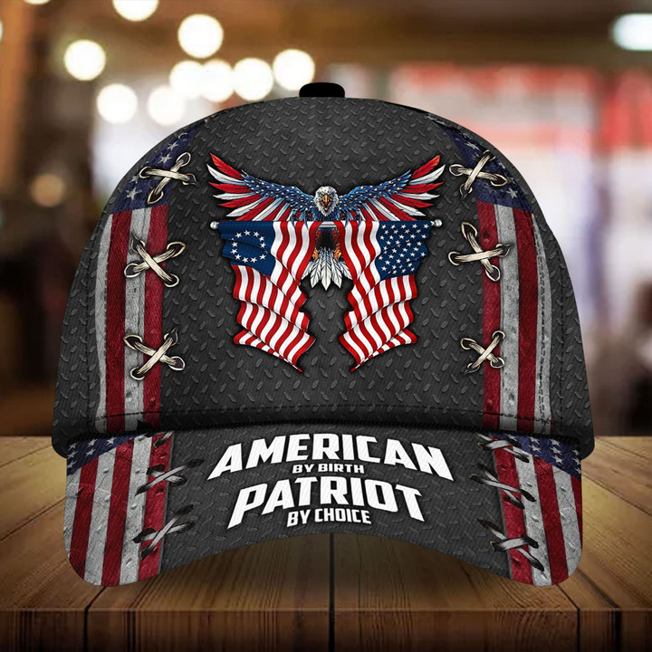 AIO Pride Patriotic Eagle Hat, American By Birth Patriot By Choice Full Printed Cap Metal Pattern