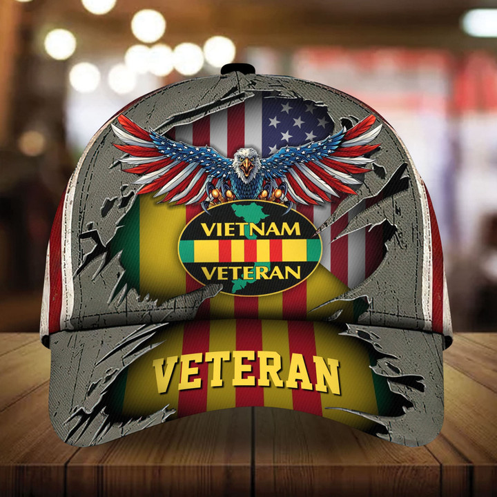 AIO Pride Premium Unique Vietnam Veteran 3D Hats Metal Cracked