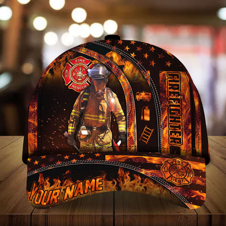 AIO Pride Custom Name Proud To Be American Firefighter Cap Multicolor