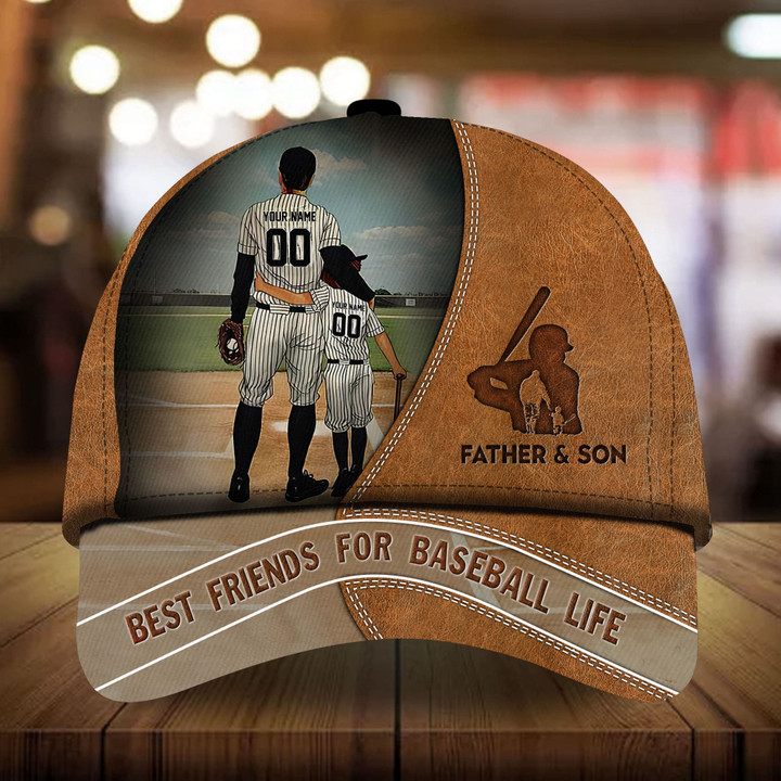 AIO Pride Unisex Baseball Cap Father & Son Baseball Players Custom Name & Number Leather Full Printed 3D Hat