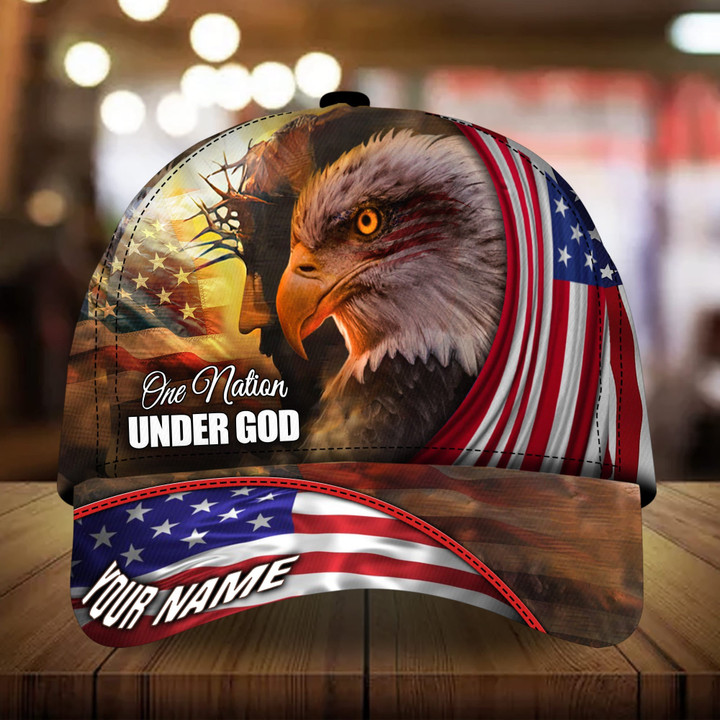 AIO Pride Premium God And Eagle, One Nation Under God 3D Hat Custom Name