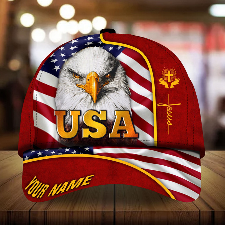 AIO Pride Premium Art USA Eagle Patriotic US Custom Name Hats