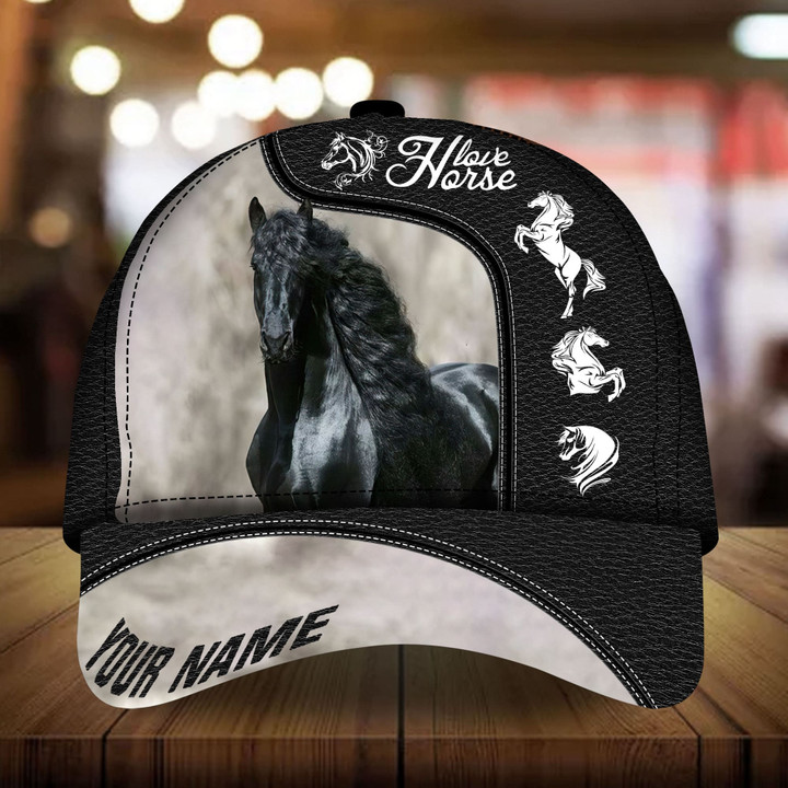 AIO Pride Premium Black Horse Hats 3D Printed Black Leather Custom Name