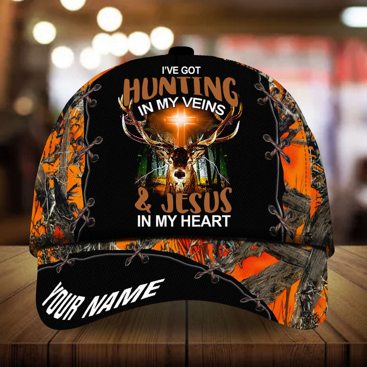 AIO Pride Cool I've Got Hunting In My Veins, Jesus In MyHeart Hunting Hats Multicolored Custom Name