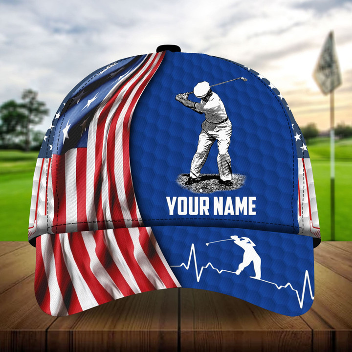 AIO Pride Premium American Flag Old Man Plays Golf, Golf Hats Multicolored Custom Name