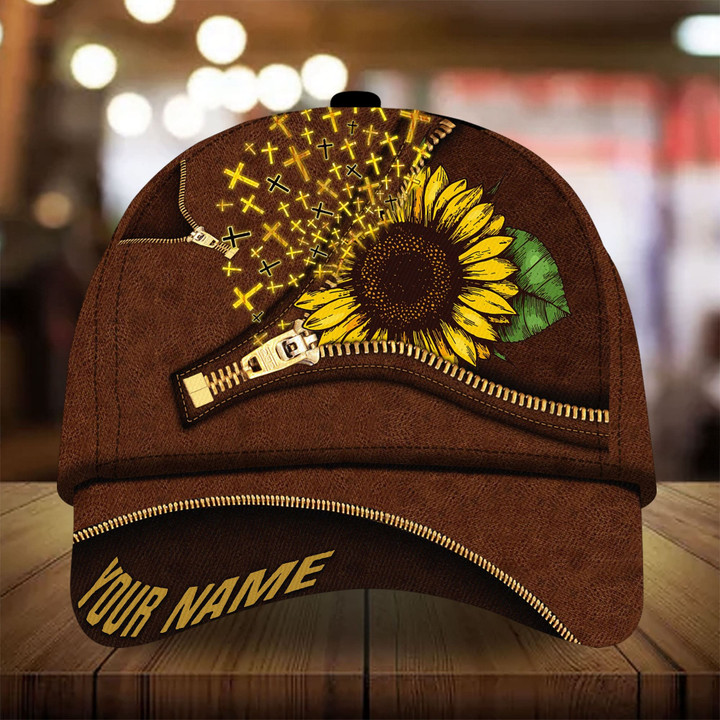 AIO Pride Premium Jesus Cross Sunflower Cap 3D Printed Hats Custom Name