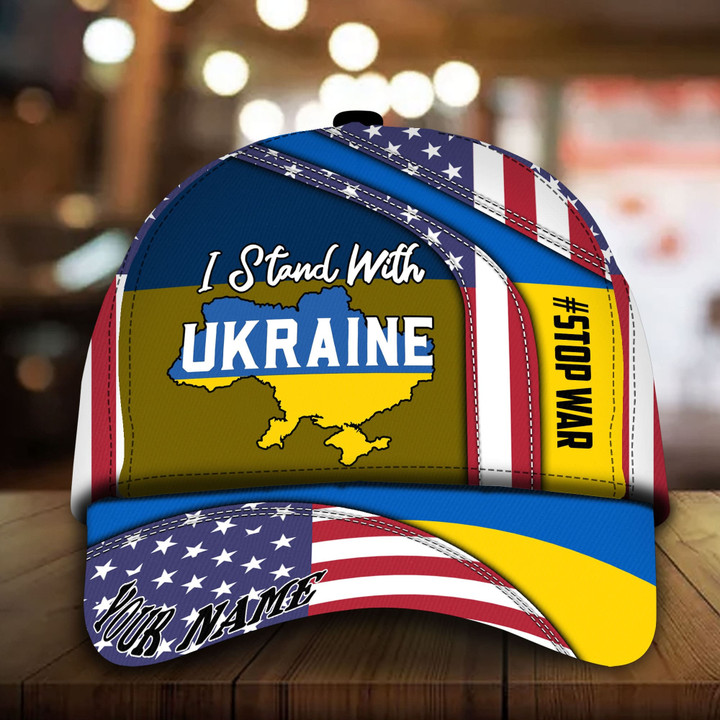 AIO Pride Premium Unique Cap I Stand With Ukraine American Flag Full Printed Custom Name 3D Hat