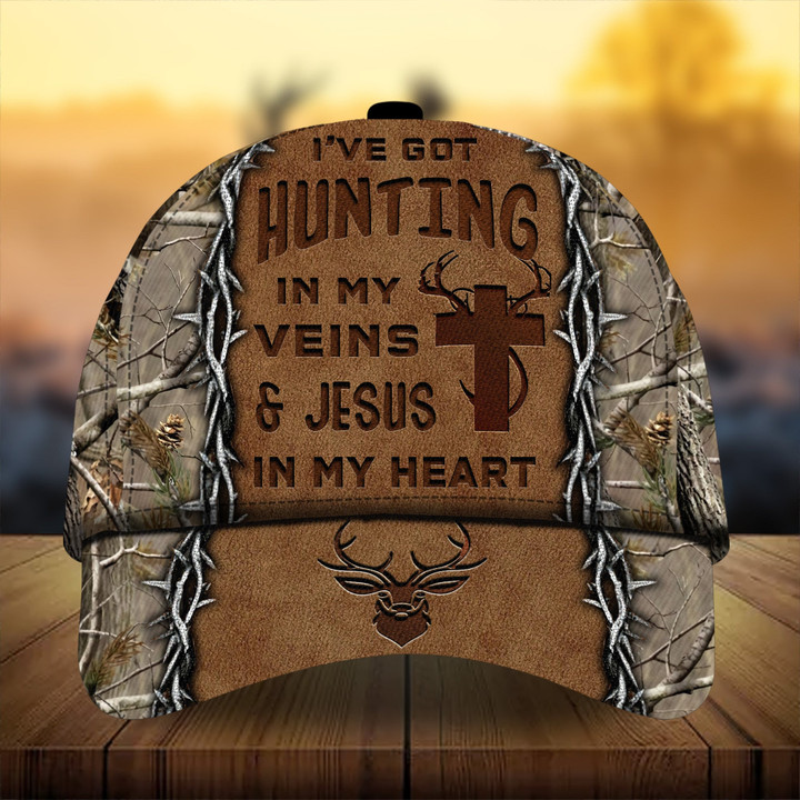 AIO Pride I've Got Hunting in My Veins And Jesus In My Heart Hunting Hats 3D Multicolor Cap