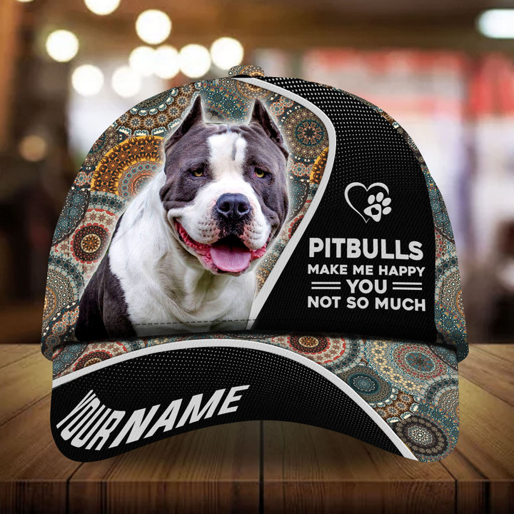AIO Pride Epic Pitbull Happy Curves Dog Hat &Cap Custom Name Multicolores 3D