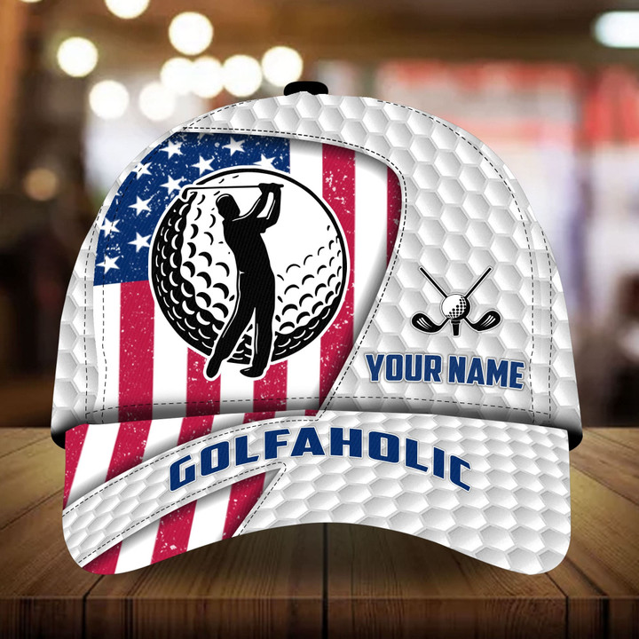 AIO Pride Premium Cool Golfer And Ball 3D Hats US Flag Multicolor Custom Name