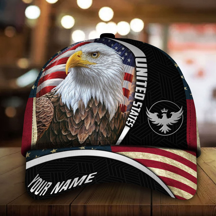 AIO Pride Patriotic Eagle Hat, United States Full Printed Multicolors Custom Name Cap