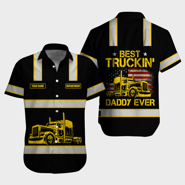 AIO Pride Truck Driver Hawaiian Shirt Father's Day Gift Custom Name And Department Truck Driver Father’s Day 3D - Yellow