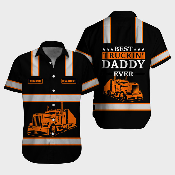 AIO Pride Truck Driver Hawaiian Shirt Father's Day Gift Custom Name And Department Truck Driver Father’s Day 3D Best Truckin's Daddy Ever - Orange