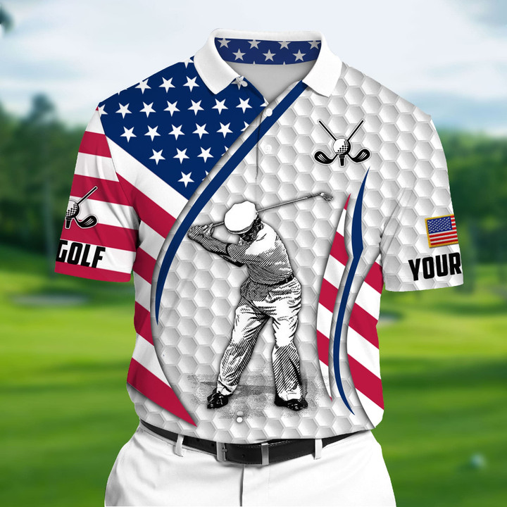 AIO Pride Premium Old American Golfer Man 3D Polo Multicolor Custom Name