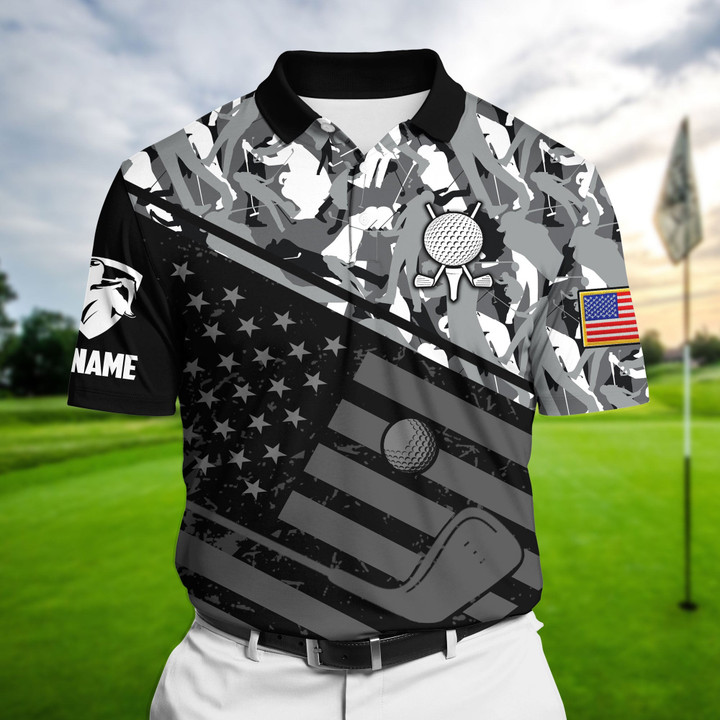 AIO Pride Premium Unique American Flag Golf Polo Shirts Multicolored Custom Name