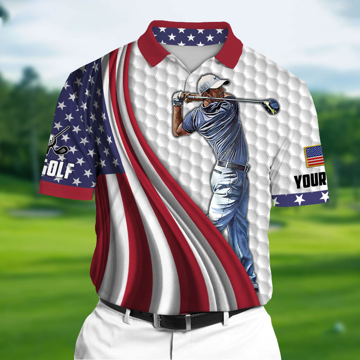 AIO Pride The Unique Cool Golfer Man 3D Polo AOP US Flag Multicolor Custom Name