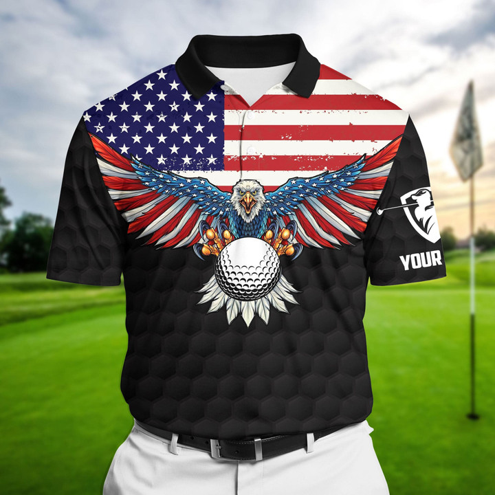 AIO Pride Premium Cool American Flag Golf Ball, Golf Polo Shirts Multicolored Custom Name