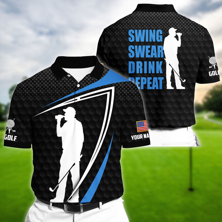 AIO Pride Premium Black Swing Swear Drink Repeat, Golf Polo Shirts Multicolor Custom Name