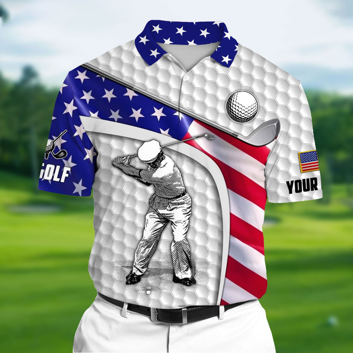 AIO Pride Premium Old Golfer Man 3D Polo AOP USA Flag Multicolor Custom Name
