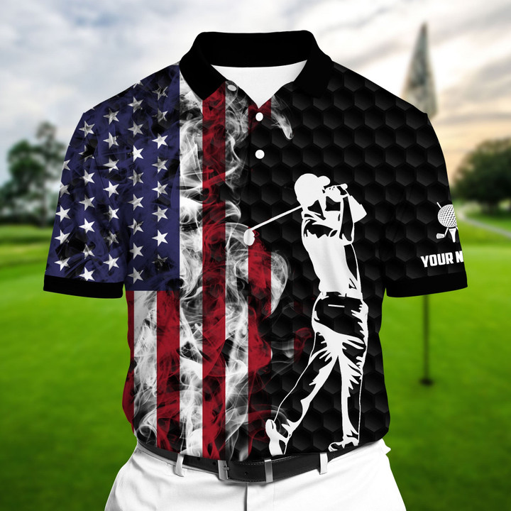 AIO Pride Premium Smoke US Flag Cool Golf Polo Shirts Multicolor Custom Name
