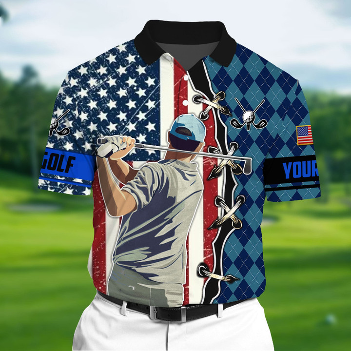 AIO Pride Unique Cool American Golfer 3D Polo Shirts Argyle Multicolor Custom Name