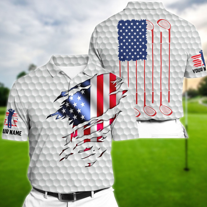 AIO Pride Premium Extra Cool American Flag Golf Polo Shirts Multicolor Custom Name
