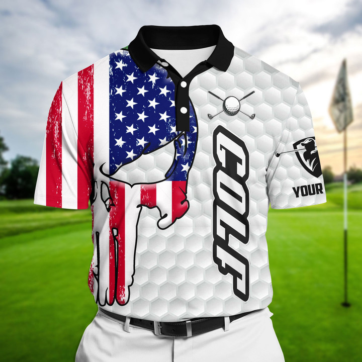 AIO Pride Premium Cool American Skull Golf Polo Shirts Multicolored Custom Name