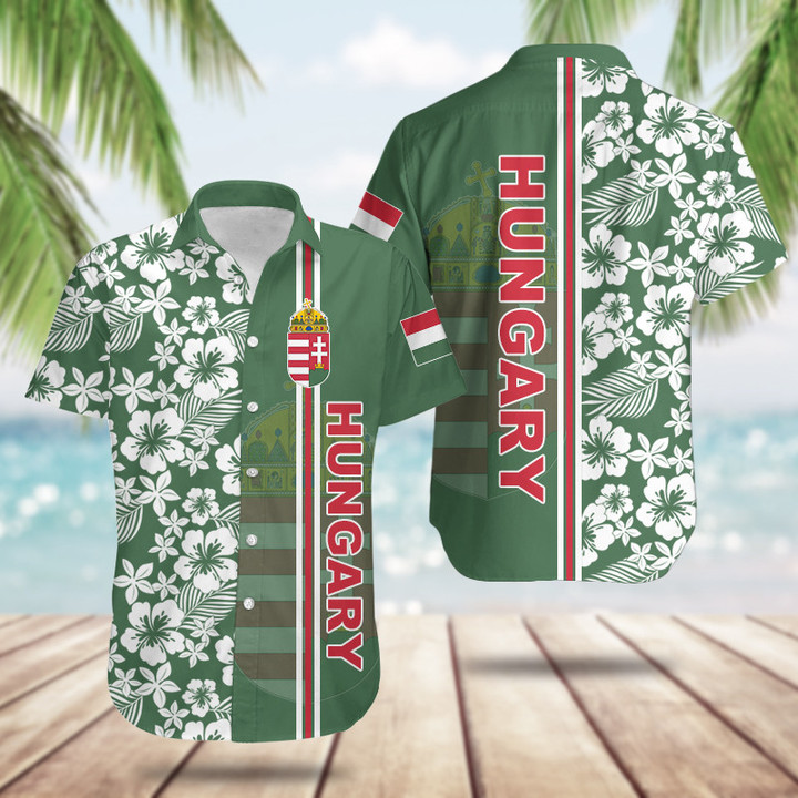 AIO Pride Hungary Coat Of Arms Hibiscus Pattern Hawaiian Shirt