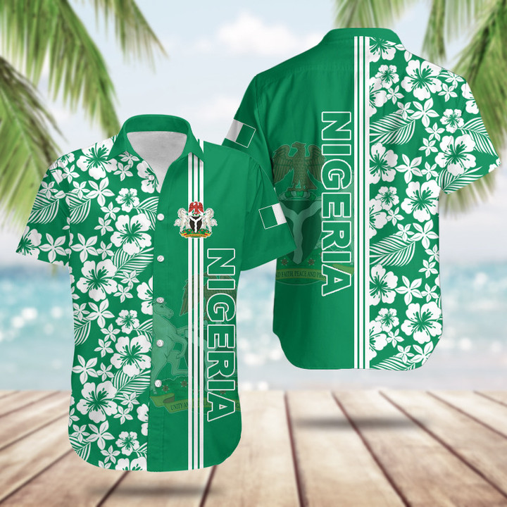 AIO Pride Nigeria Coat Of Arms Hibiscus Pattern Hawaiian Shirt