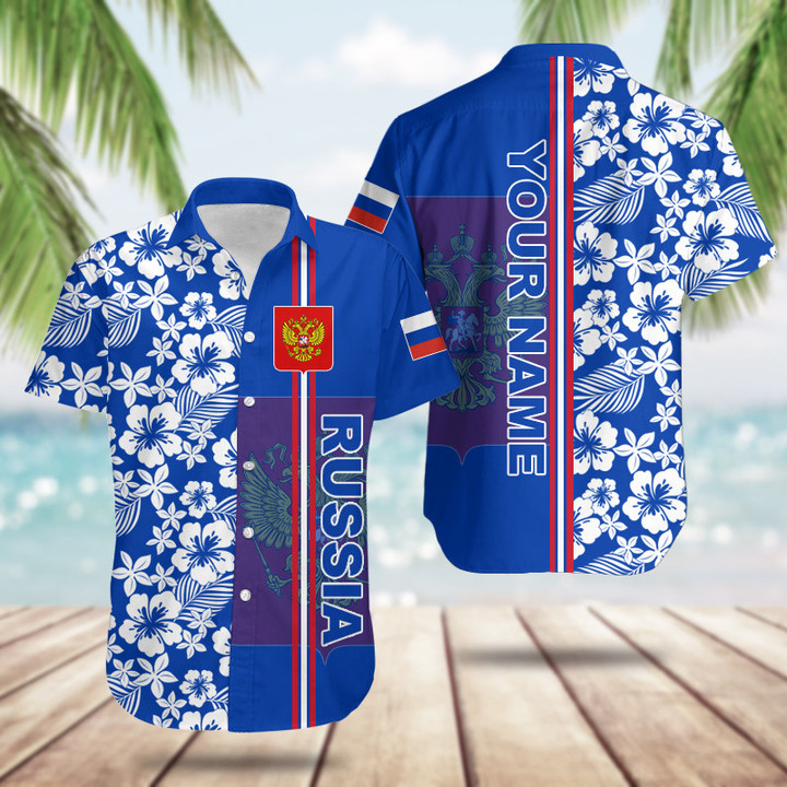 AIO Pride Custom Name Russia Coat Of Arms Hibiscus Pattern Hawaiian Shirt