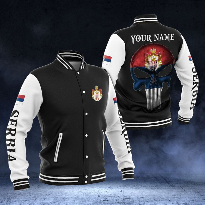 AIO Pride - Customize Serbia Coat Of Arms - Skull Varsity Jacket