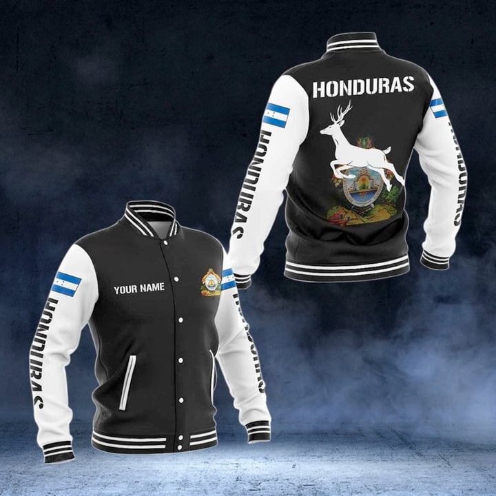AIO Pride - Customize Honduras Coat Of Arms - White Tailed Deer Varsity Jacket