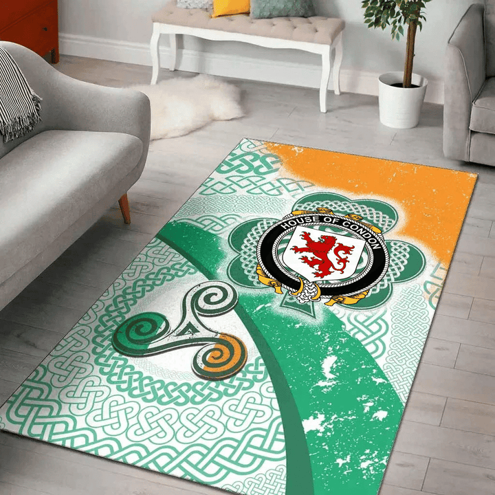 AIO Pride House of CONDON Family Crest Area Rug - Ireland Shamrock With Celtic Patterns