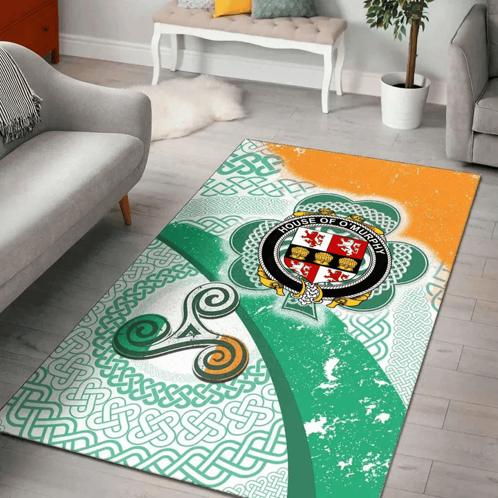AIO Pride House of O'MURPHY (Muskerry) Family Crest Area Rug - Ireland Shamrock With Celtic Patterns